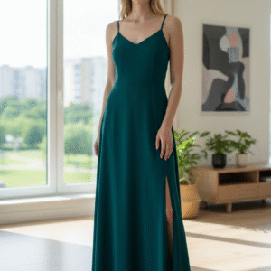 Modelo Giselle - Vestido Verde con Tajo