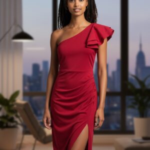 Modelo Anabella - Vestido Rojo Asimétrico