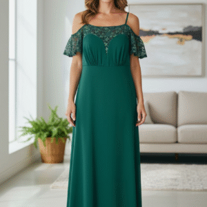 Modelo Carolina - Vestido Verde con Mangas