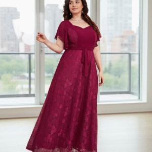 Modelo Vanessa - Vestido Bordó con Mangas