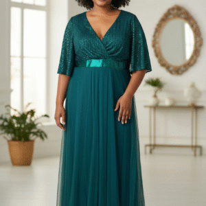 Modelo Yamila - Vestido Verde en Lentejuelas