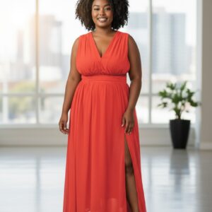 Modelo Helena - Vestido Rojo con Tajo