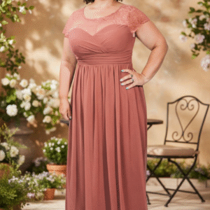 Modelo Anette - Vestido Rosa Viejo con Mangas