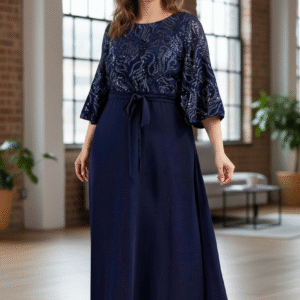 Modelo Sonia - Vestido Azul con Mangas