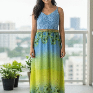 Modelo Lucy - Vestido Celeste Estampado