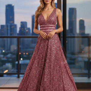 Modelo Ariel - Vestido Rosa Viejo en Lentejuelas