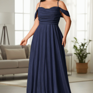 Modelo Antonia - Vestido Azul en simil Lurex