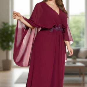 Modelo Juliana - Vestido Bordó con Mangas