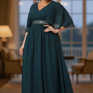 Modelo Bianca - Vestido Verde con Mangas