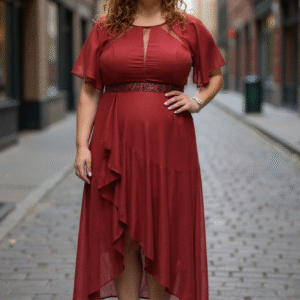 Modelo Brunella - Vestido Bordó con Mangas