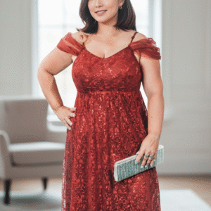 Modelo Beverly - Vestido Bordó en Lentejuelas