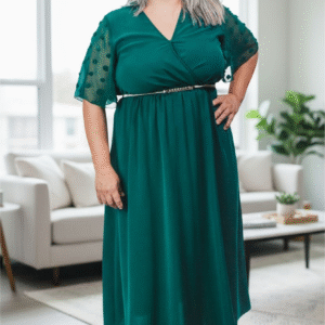 Modelo Gloria - Vestido Verde con Mangas