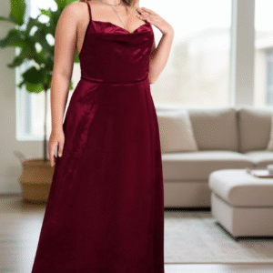 Modelo Velvet - Vestido Bordó en Terciopelo