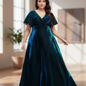 Modelo Adriana - Vestido Azul con Mangas