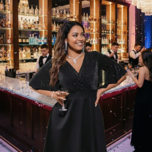 Modelo Bree - Vestido Negro con Mangas