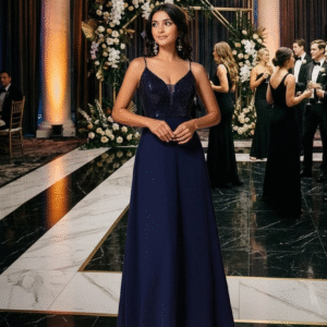 Modelo Rosalinda - Vestido Azul con Lentejuelas