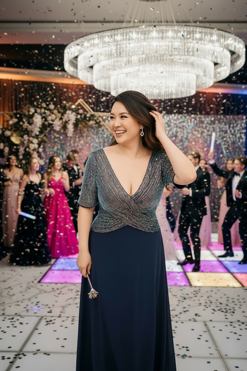 Modelo Stephanie - Vestido Azul con Mangas