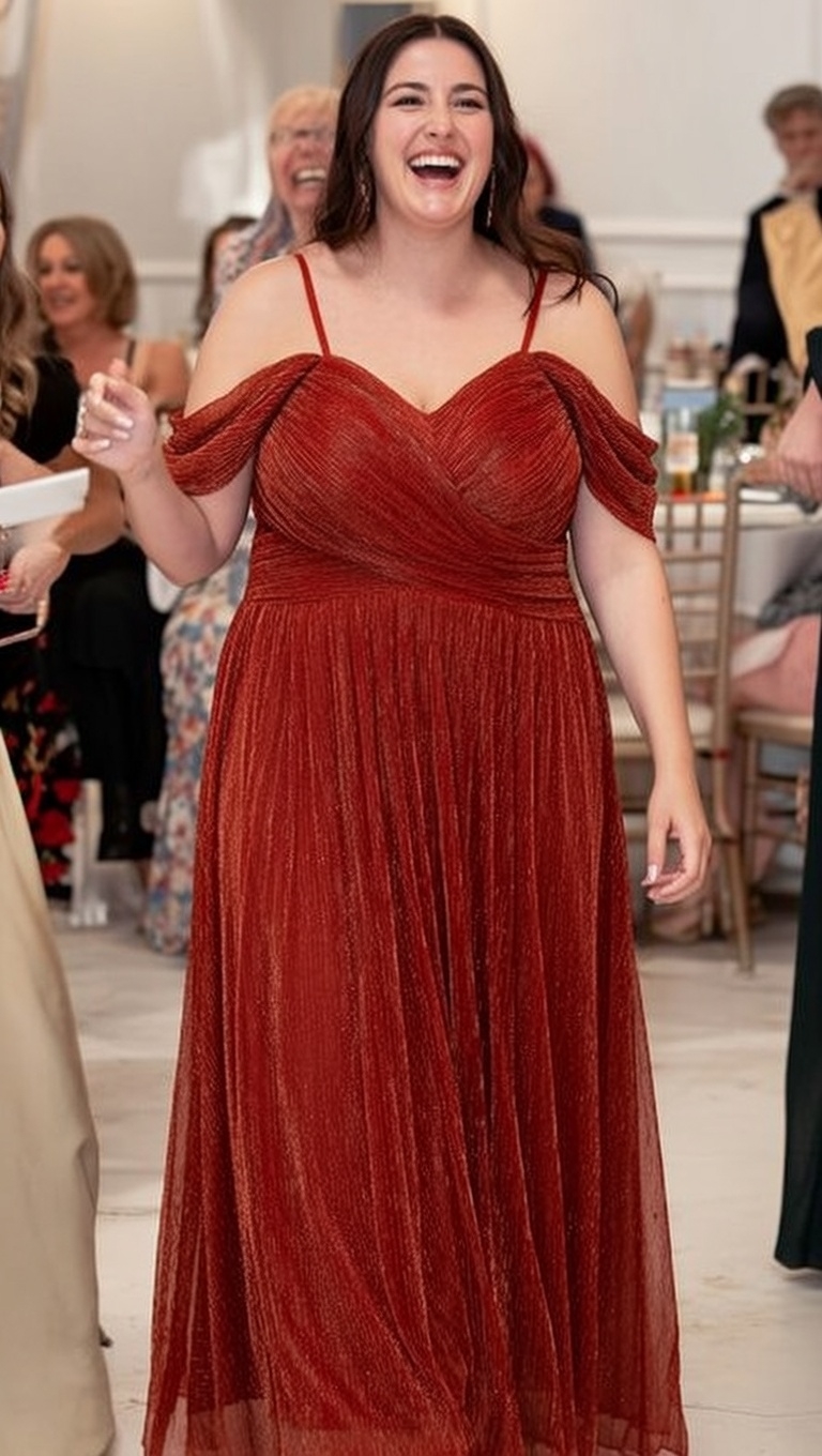 Modelo Patricia - Vestido Dorado con Manga Caida - Image 2