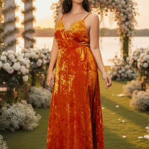 Modelo Carmela - Vestido Naranja en Terciopelo