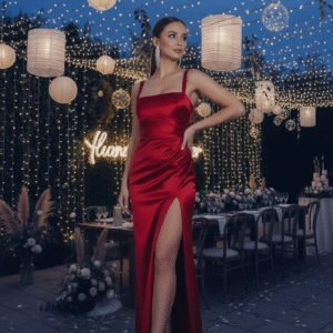 Modelo Paula - Vestido Rojo en Saten