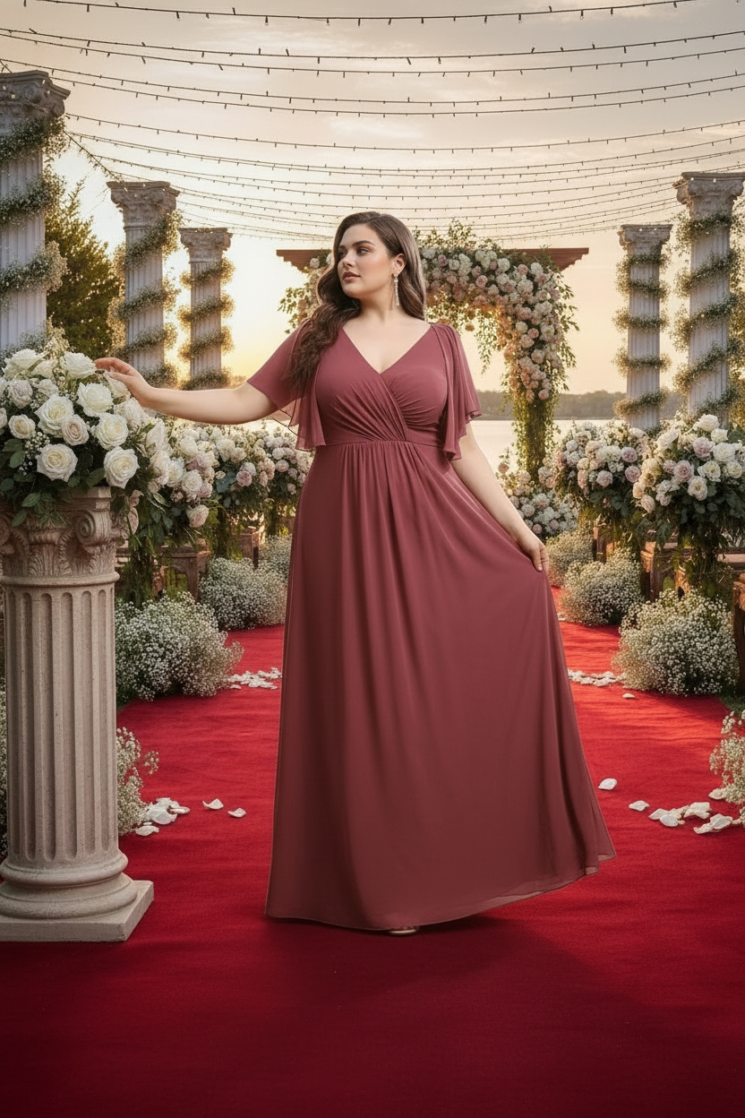 Modelo Juana - Vestido Rosa Viejo con Mangas