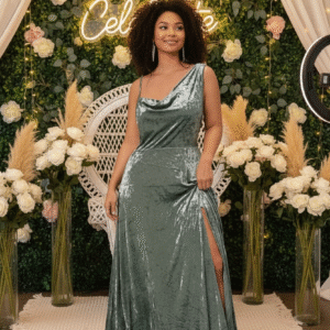 Modelo Greta - Vestido Verde Menta en Terciopelo