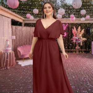 Vestido de fiesta largo color rosa viejo plus size ideal para invitada disponible en Azira, Montevideo.